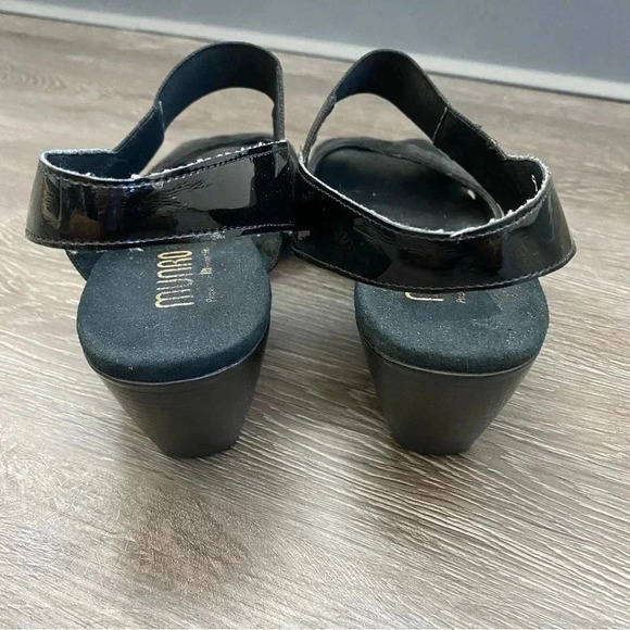 Munro Darling Suede Heels Sandals Open Toe Black Patent Leather Slingback: 9M - Picture 4 of 9